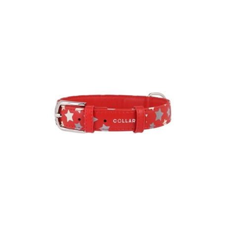 COLLAR PERRO CUERO ESTRELLA AJUSTABLE COLOR ROJO