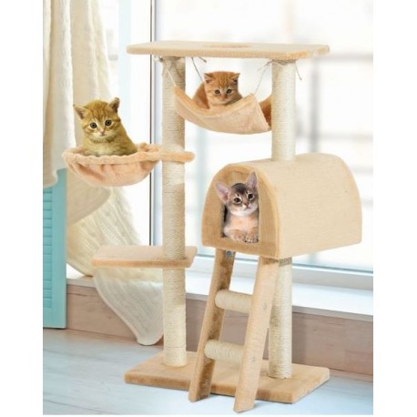 RASCADOR BEIGE CON HAMACAS PLATAFORMA Y CESTA