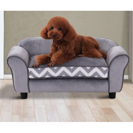 SOFÁ CAMA PARA MASCOTAS CON REPOSACABEZAS Y RESPALDO COLOR GRIS