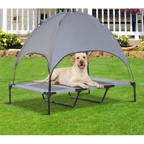 CAMA ELEVADA PARA PERROS CON SOMBRILLA COLOR GRIS