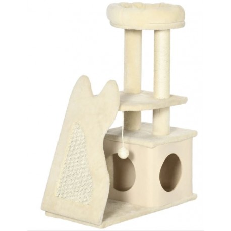 RASCADOR BEIGE CON RAMPA PARA GATOS