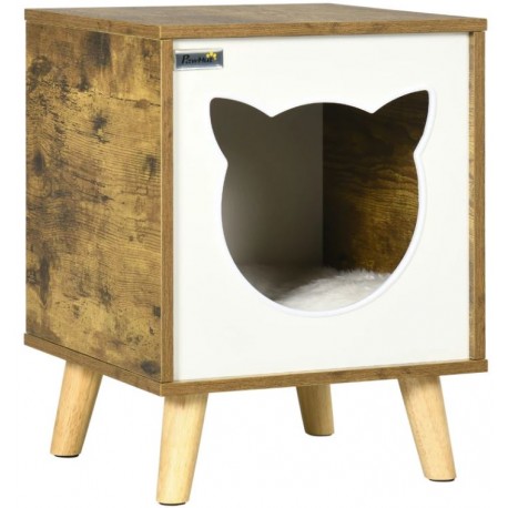 CASETA CUEVA PARA GATOS DE MADERA MARRÓN RÚSTICO