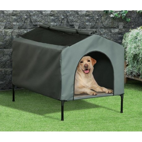 CASETA ELEVADA EXTERIOR DESMONTABLE PARA PERROS COLOR GRIS