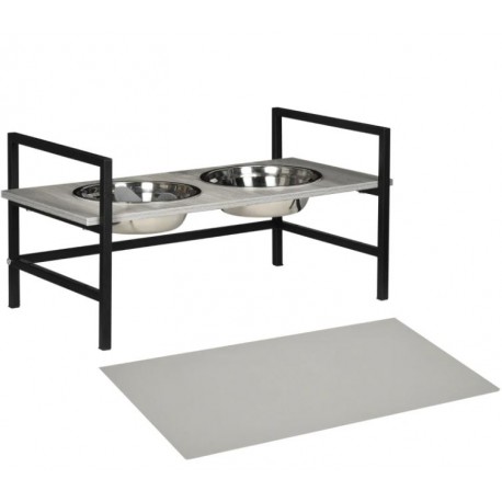 COMEDERO ELEVADO CON 2 CUENCOS COLOR GRIS CON ESTERILLA
